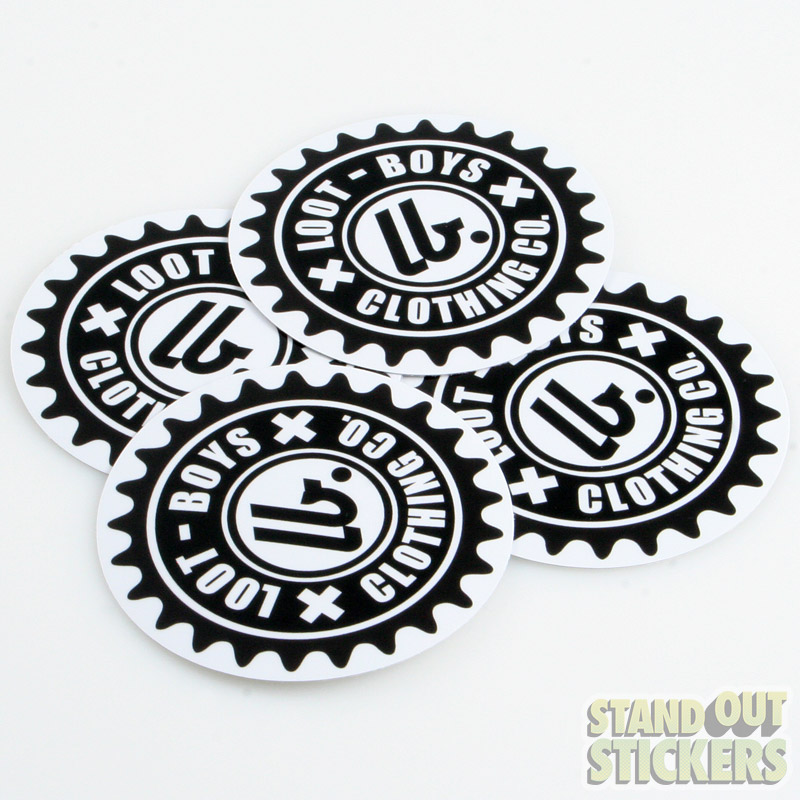 Loot Boys Clothing Company circular logo stickers printed in black and white