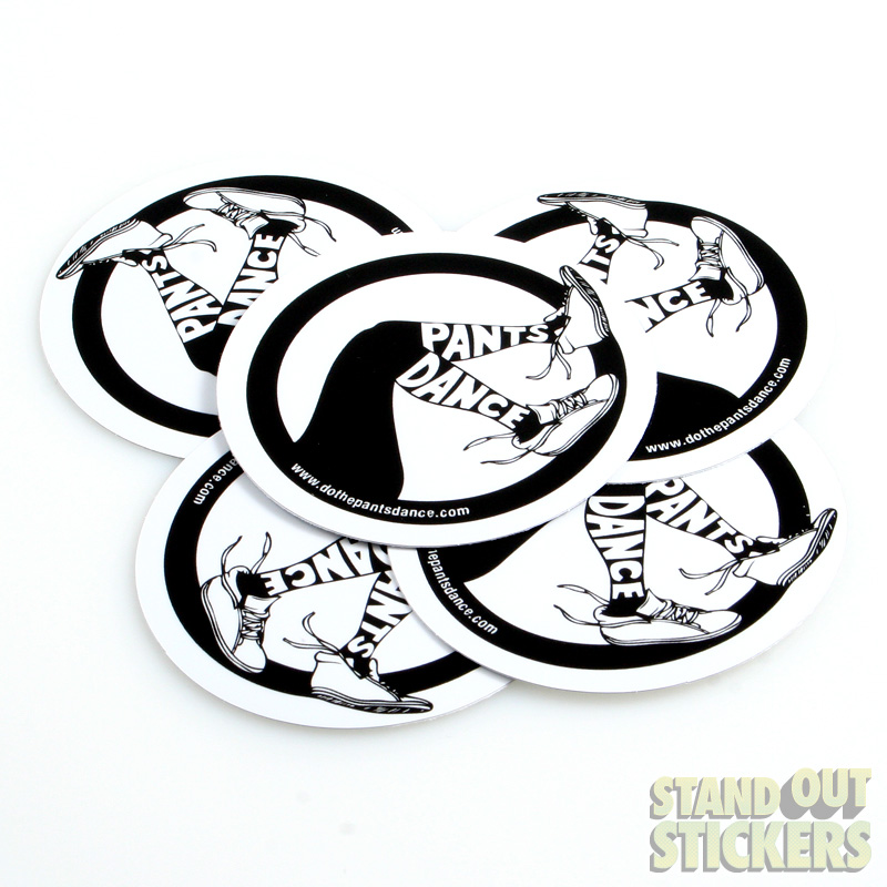 Pants Dance logo stickers in black and white (round)