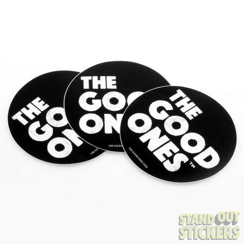 The Good Ones round logo stickers in black and white