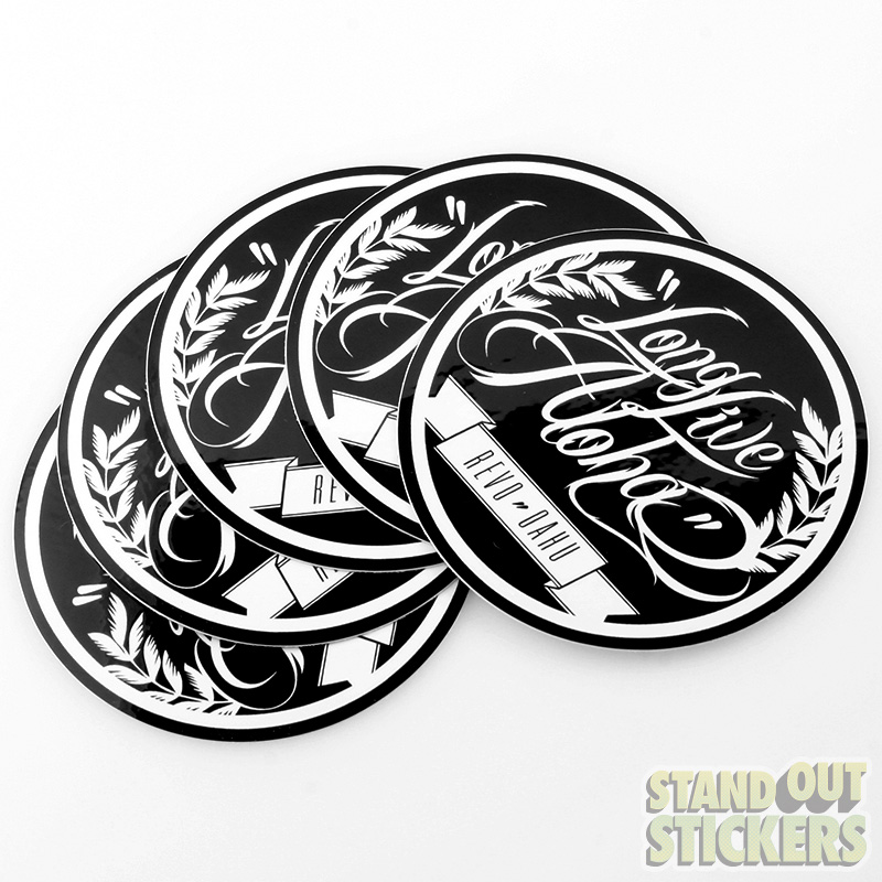 Long Live Aloha circle stickers in black and white