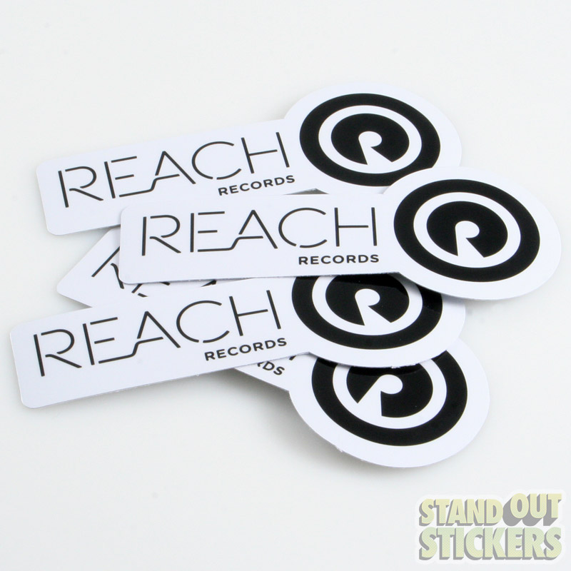 Reach Records black & white die cut logo stickers