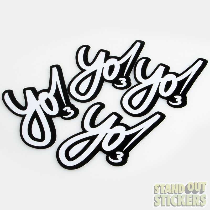 Yo! Die cut logo stickers in black and white