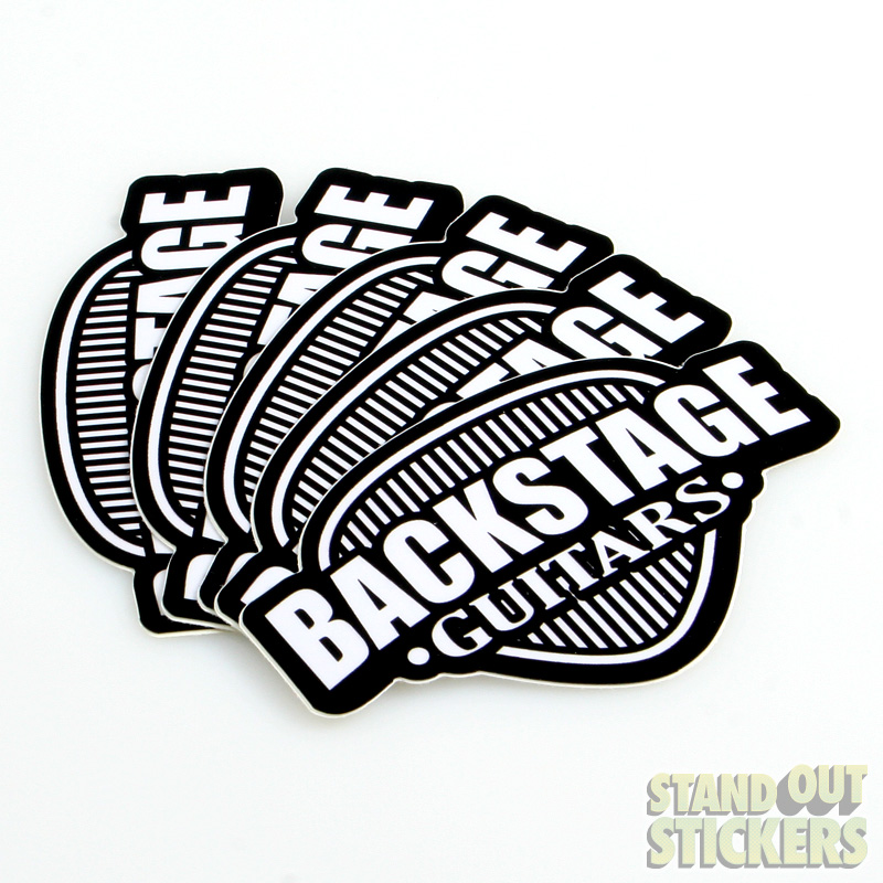 Backstage Guitars die cut logo stickers in black & white