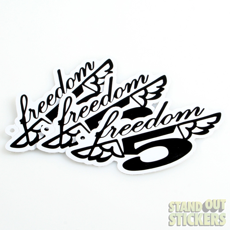 Freedom 5 die cut logo stickers in black and white