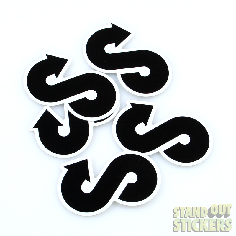 die cut S logo stickers in black and white