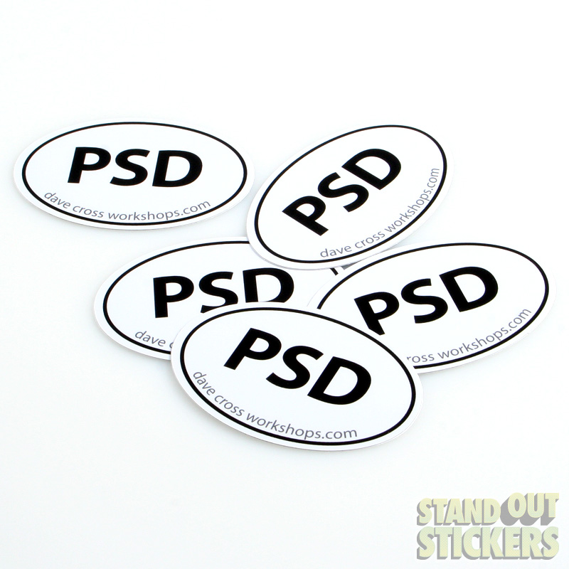 PSD oval bumper stickers by dave cross workshops