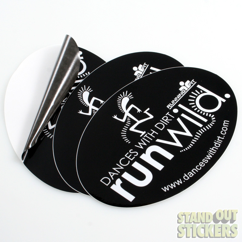 Dances with Dirt black and white oval stickers (inverted)